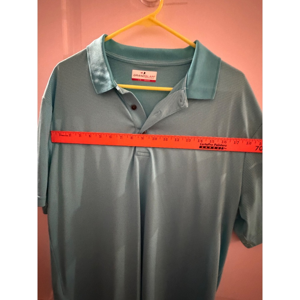 Grand Slam Performance Mens Large Teal Blue Micro Stripe Short Sleeve Golf Polo - Picture 5 of 6